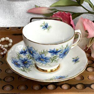 Colclough Bone China England Blue Flower Tea Cup & Saucer